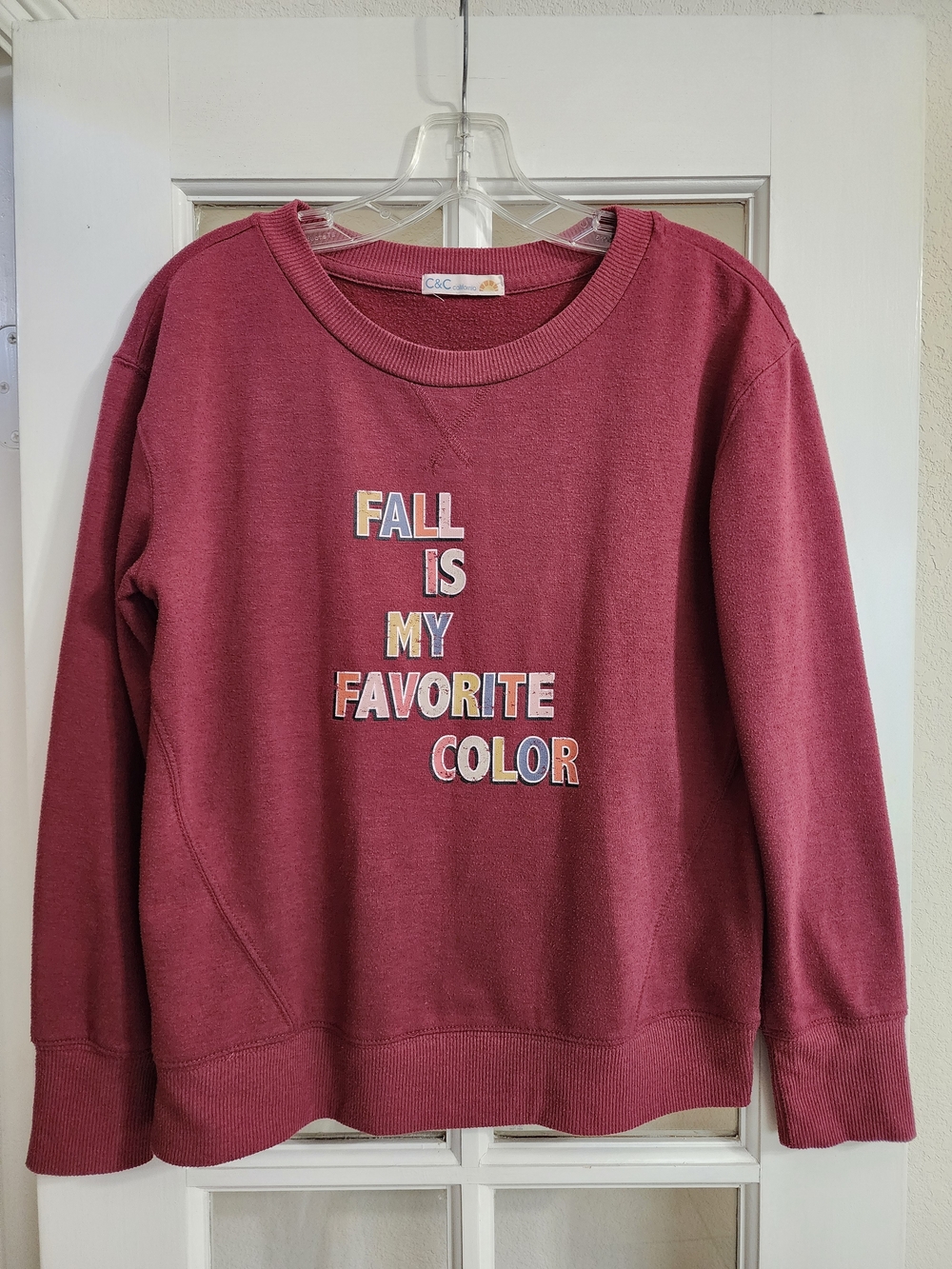 C&C California Fall Is My Favorite Color Maroon Graphic Sweatshirt S